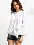 Shein White V Cut Bows Blouse