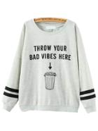 Shein Grey Crew Neck Letters Trash Can Print Sweatshirt