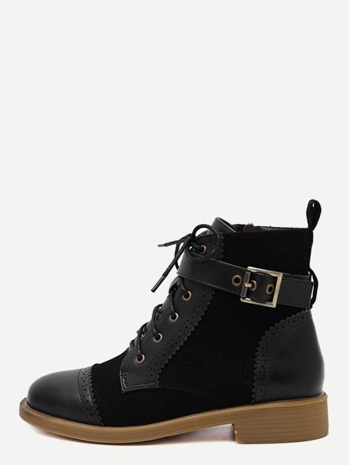 Shein Black Distressed Cap Toe Ankle Strap Martin Boots