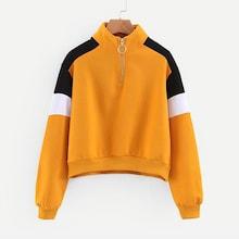 Shein Contrast Panel Zip Front Pullover