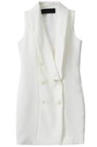 Shein White Overalls Sleeveless Double Breasted Dress