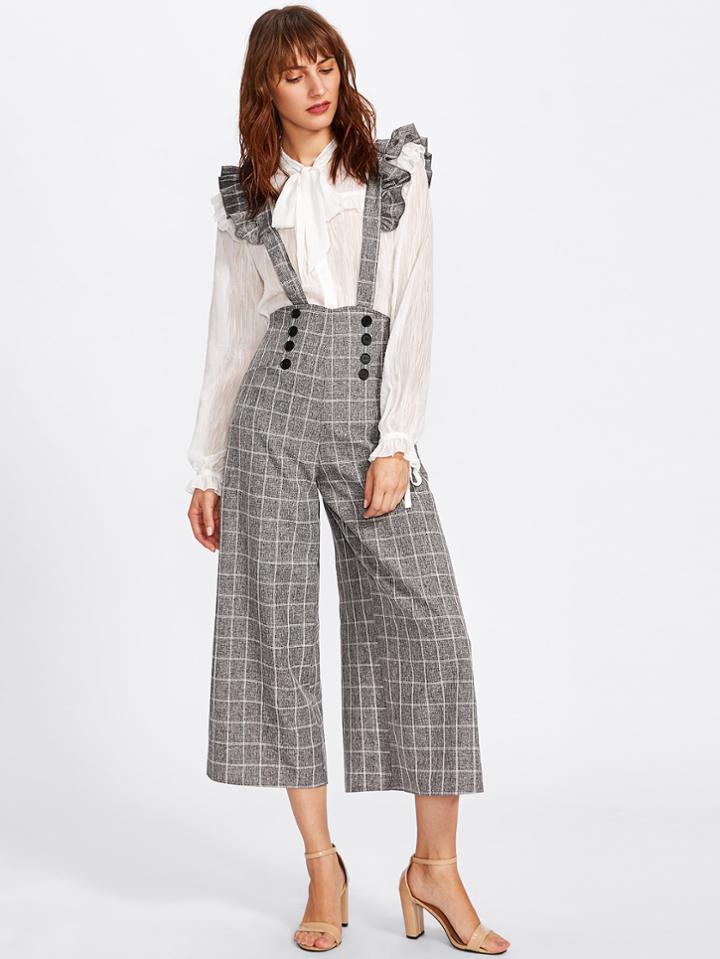 Shein Double Breasted Culotte Pants With Ruffle Strap
