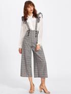 Shein Double Breasted Culotte Pants With Ruffle Strap