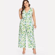 Shein Plus Leaf Print Knot Front Romper
