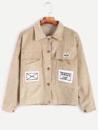 Shein Khaki Embroidered Patch Corduroy Jacket