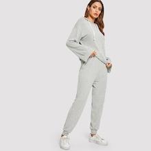 Shein Drop Shoulder Drawstring Solid Hoodie & Pants Set