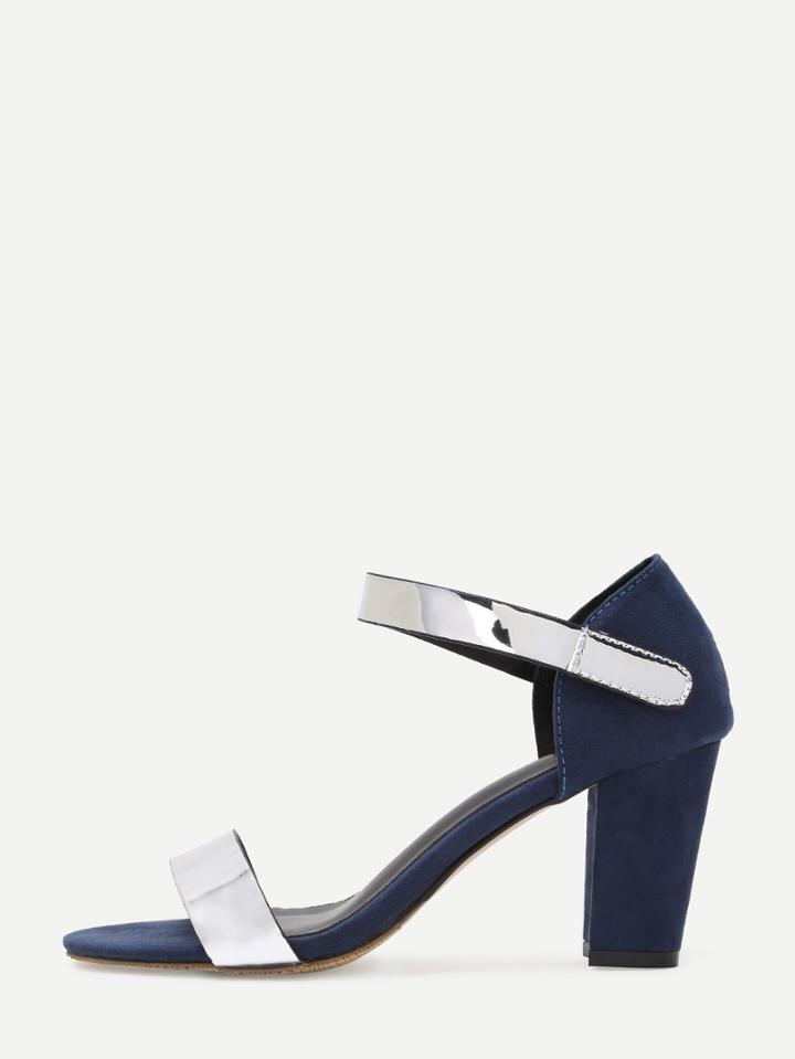 Shein Black Silver Open Toe High Chunky Heel Pumps