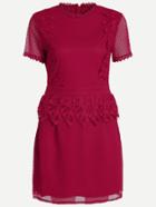 Shein Hot Pink Lace Trim Short Sleeve Appliques Peplum Dress