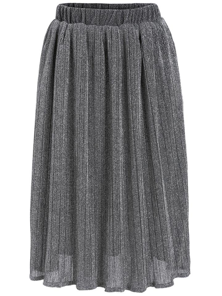Shein Silver Elastic Waist Pleated Skirt