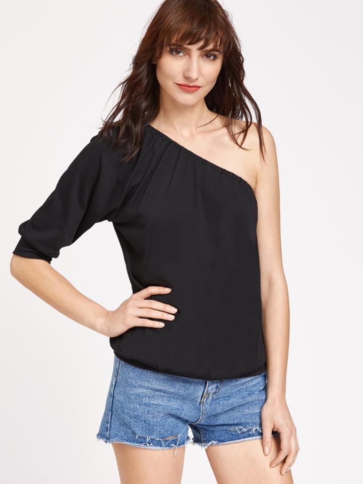 Shein Black One Shoulder T-shirt