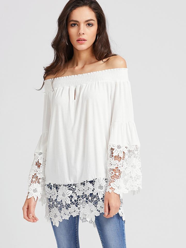 Shein Bardot Contrast Crochet Lace Top
