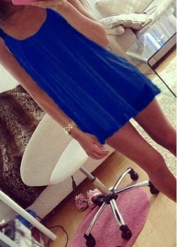 Rosewe Chiffon Blue Round Neck Mini Dress