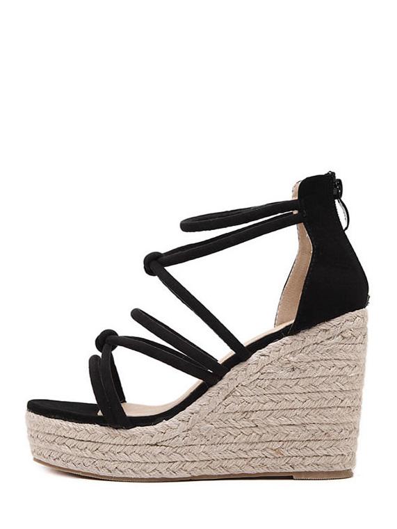 Shein Black Open Toe High Platform Strappy Wedges
