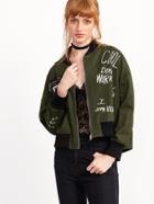 Shein Army Green Slogan Print Drop Shoulder High Low Jacket