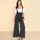 Shein Belted Wide Leg Pinstripe Pants With Strap