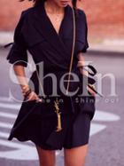 Shein Black Half Sleeve Pockets Trench Coat