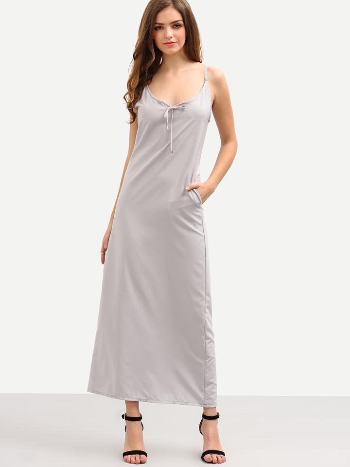 Shein Grey Tie Neck Side Pocket Cami Maxi Dress