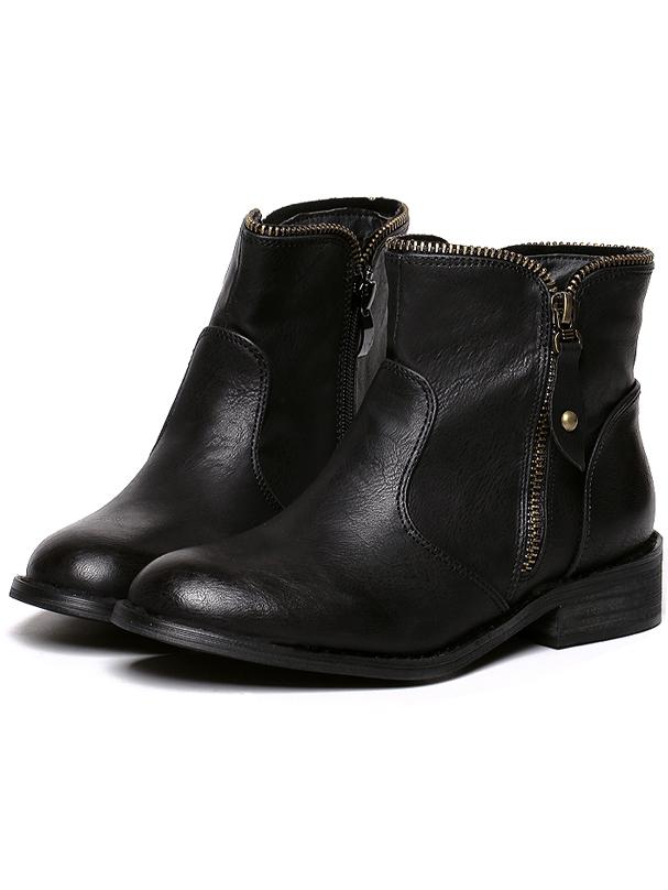 Shein Black Round Toe Velvet Ankle Boots