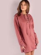 Shein Oversized Laced Up Sweatshirt Dress Rose