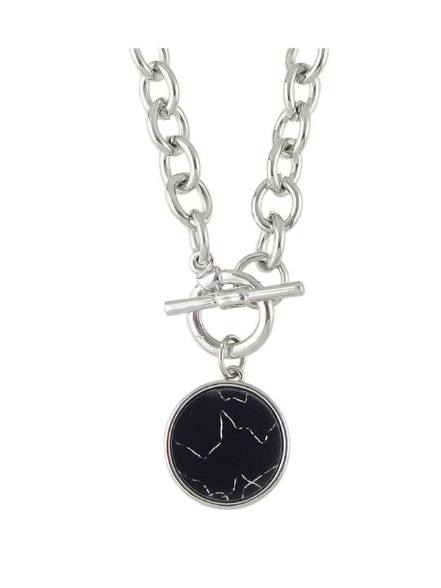 Shein Chunky Silver Color Round Pendant Necklace