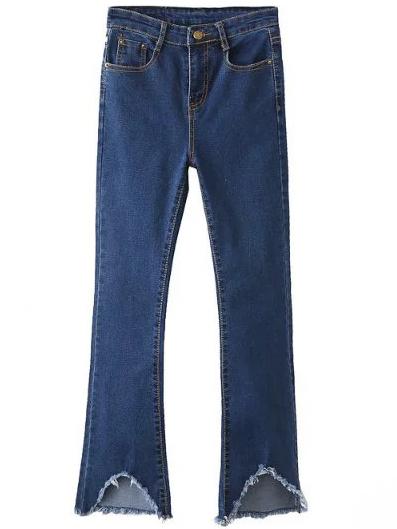 Shein Blue Pockets Fringe Slim Denim Pants
