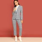 Shein Button & Pocket Front Plaid Coat & Pants Set
