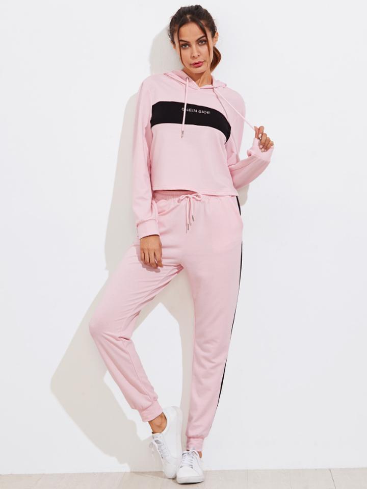 Shein Two Tone Print Hoodie & Sweatpants Set