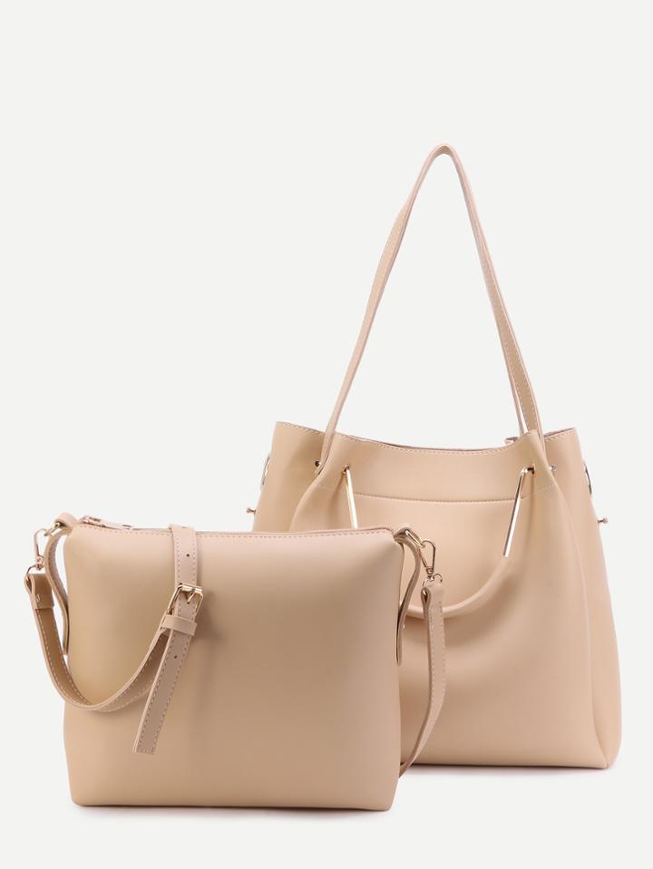 Shein Khaki Pu Convertible Shoulder Bag With Crossbody Bag