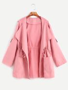 Shein Pink Drawstring Waist Hooded Coat