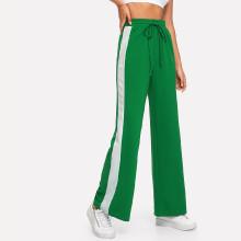 Shein Drawstring Waist Colorblock Palazzo Pants