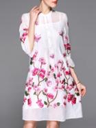 Shein White Sheer Bell Sleeve Flowers Embroidered Dress
