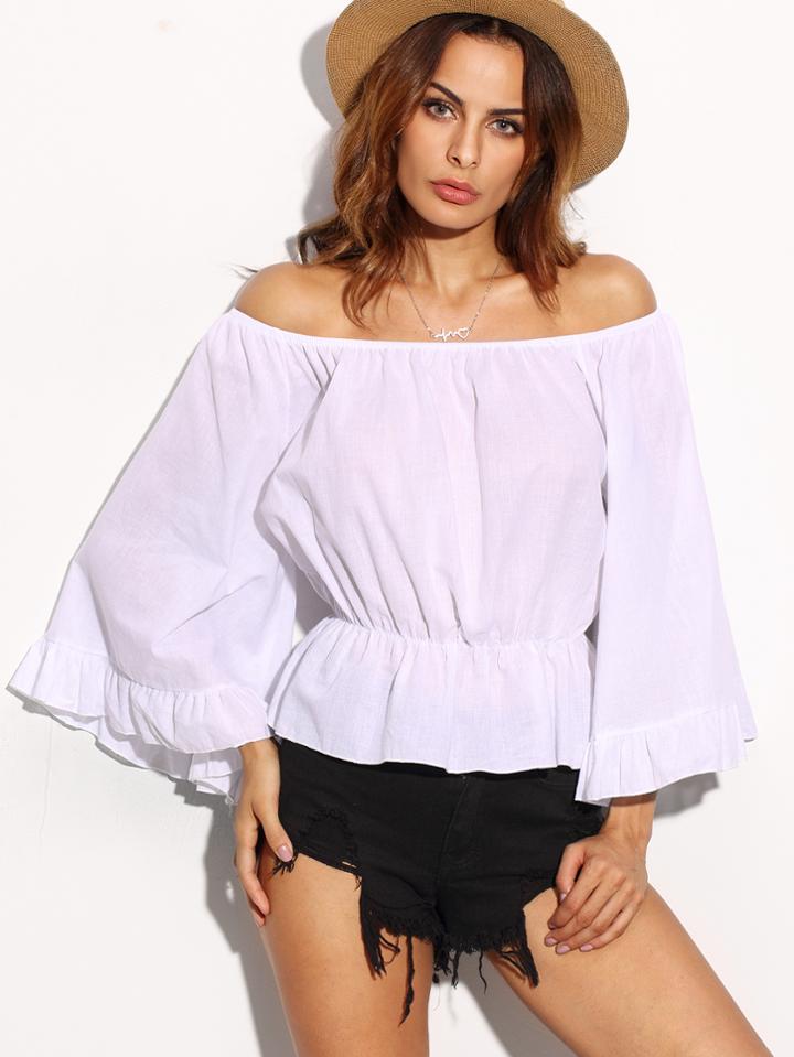 Shein White Off The Shoulder Ruffle Peplum Top
