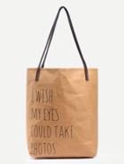 Shein Camel Kraft Paper Tote Bag With Striped Canvas Lining
