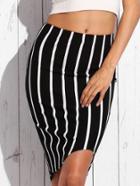 Shein Black And White Striped Asymmetrical Skirt