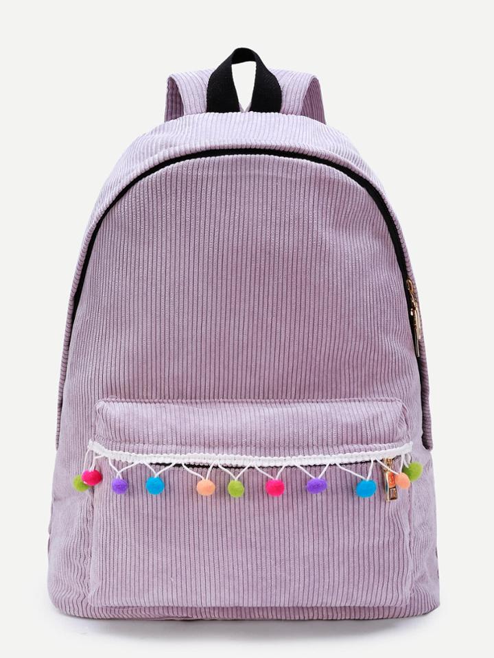 Shein Pom Pom Design Corduroy Backpack