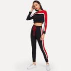 Shein Contrast Panel Crop Top With Drawstring Pants