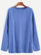 Shein Blue Cable Knit Round Neck Loose Sweater
