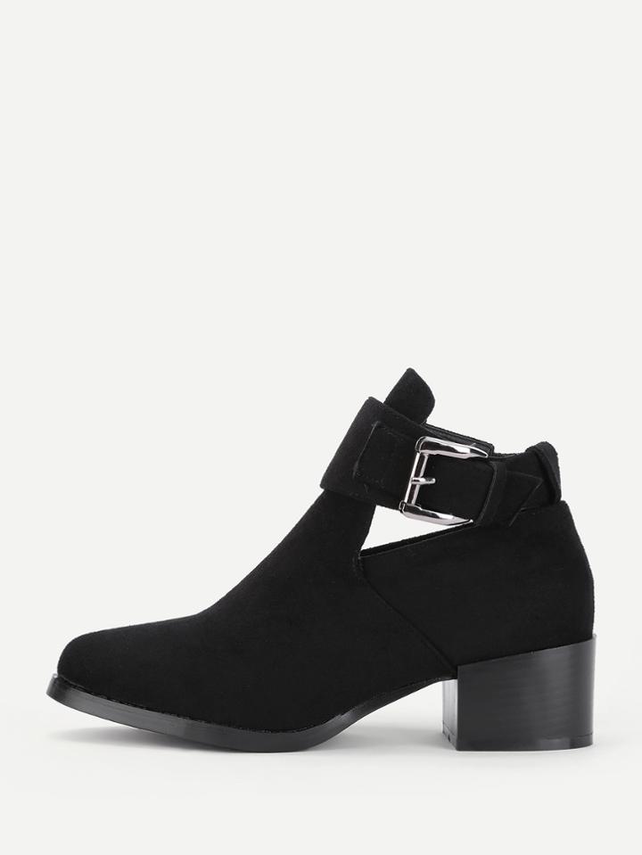 Shein Buckle Detail Block Heeled Boots