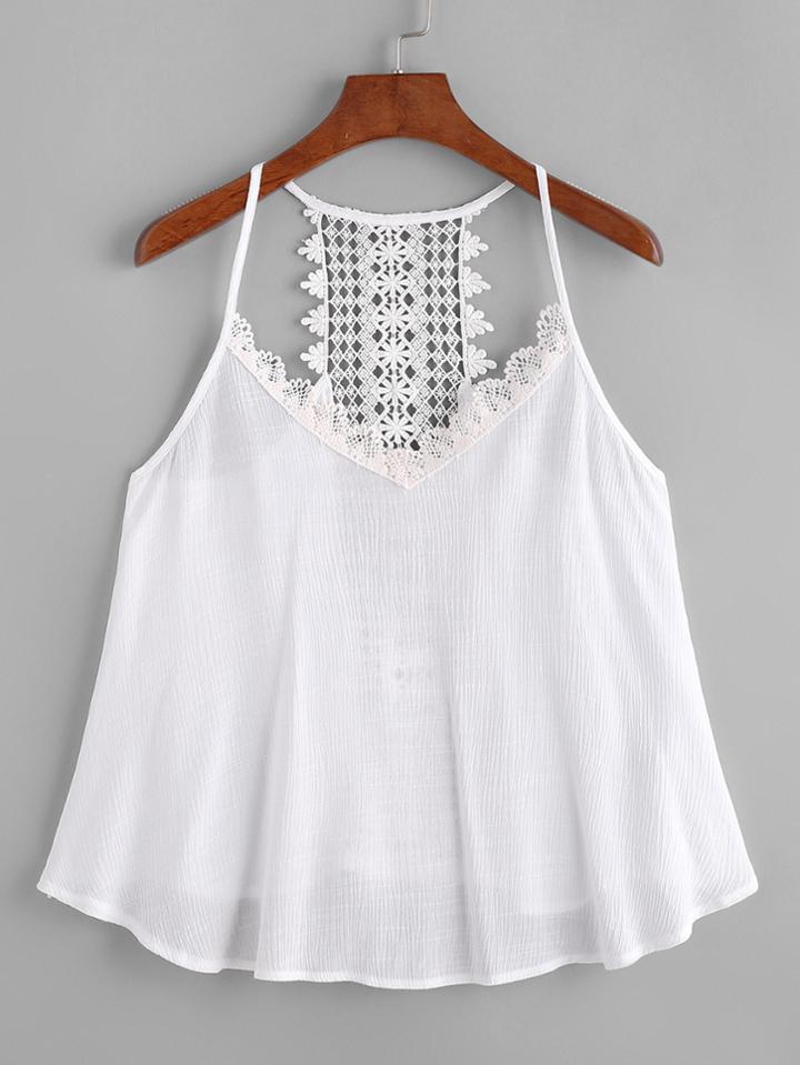 Shein Contrast Lace Dip Hem Cami Top