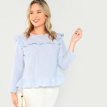 Shein Plus Ruffle Trim Striped Top