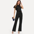 Shein Self Tie Waist One Side Ruffle Sleeve Jumpsuit