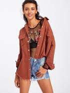 Shein Rust Frayed Curved Hem Jacket
