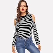 Shein Striped Cold Shoulder T-shirt