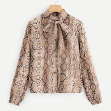 Shein Tie Neck Snake Print Blouse