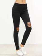 Shein Black Knee Ripped Frayed Skinny Jeans