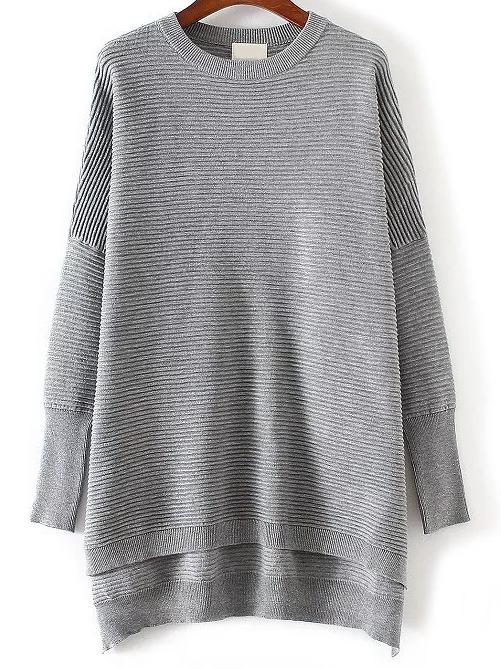 Shein Grey Ribbed High Low Knitwear