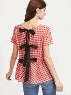 Shein Split Bow Tie Back Checked Top