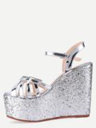 Shein Silver Bow-tie Open Toe Wedge Sandals