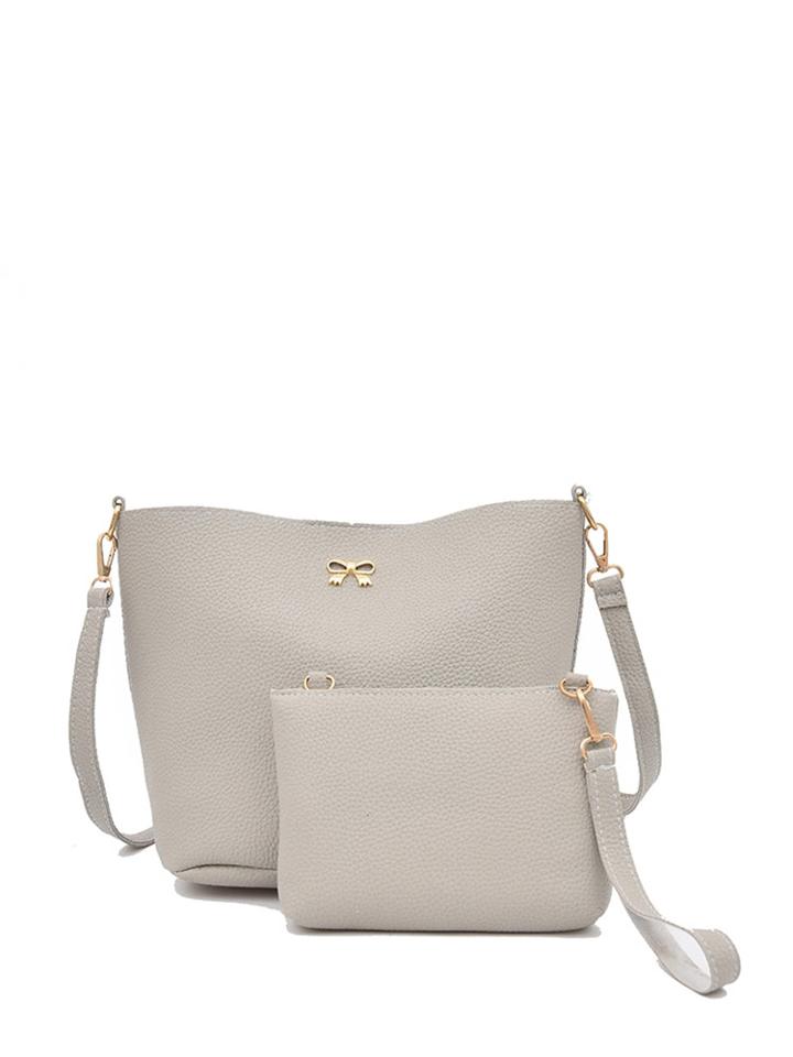 Shein Bow Detail Pu Shoulder Bag With Clutch