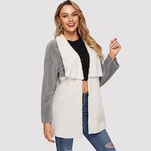 Shein Waterfall Neck Color Block Teddy Coat